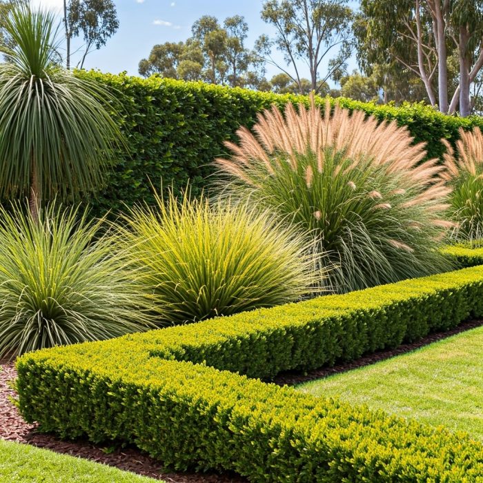 Acreage,Garden,With,Lilly,Pilly,Hedges,,Westringia,,Grevilleas,,Grass,Trees,